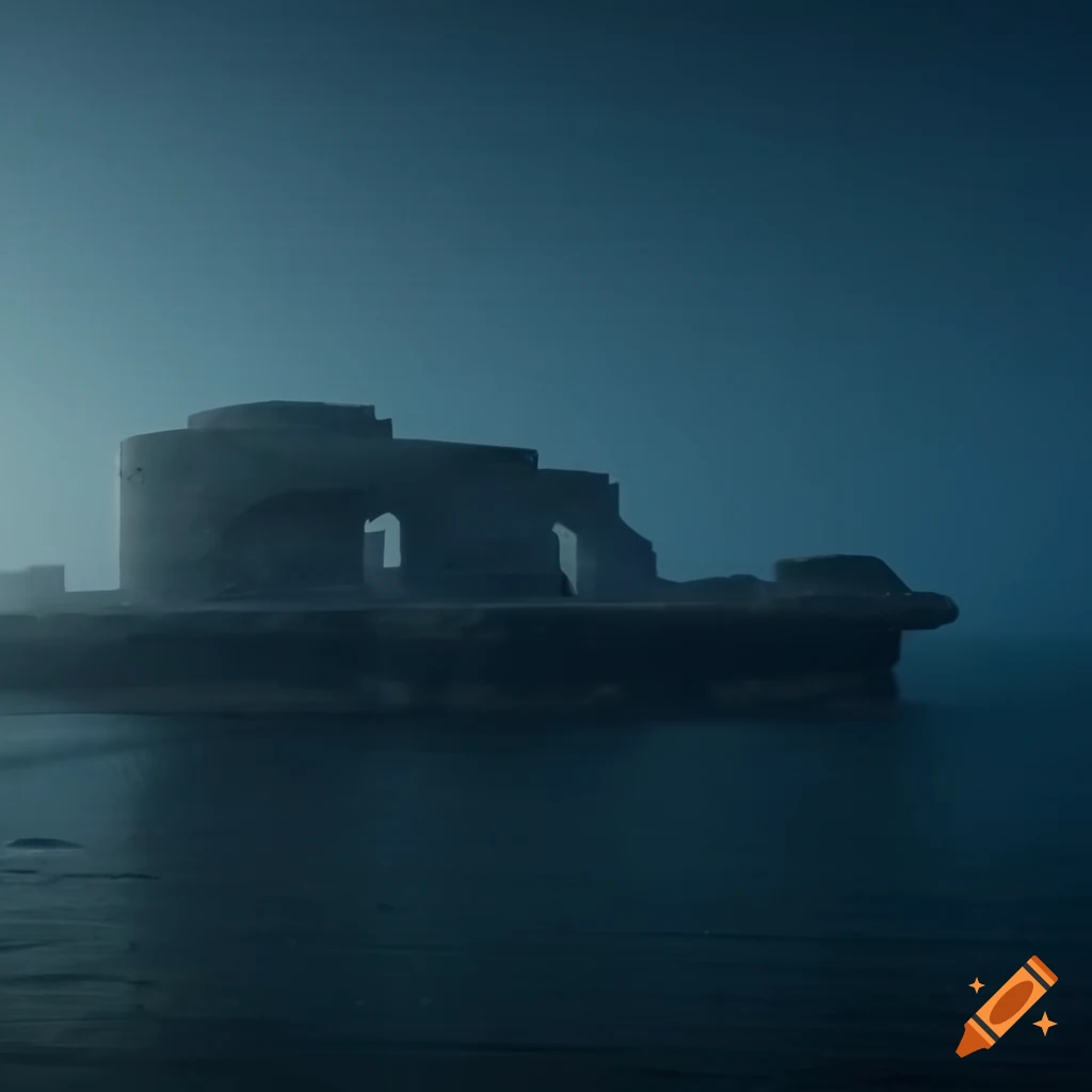sci-fi concrete base by the coastline