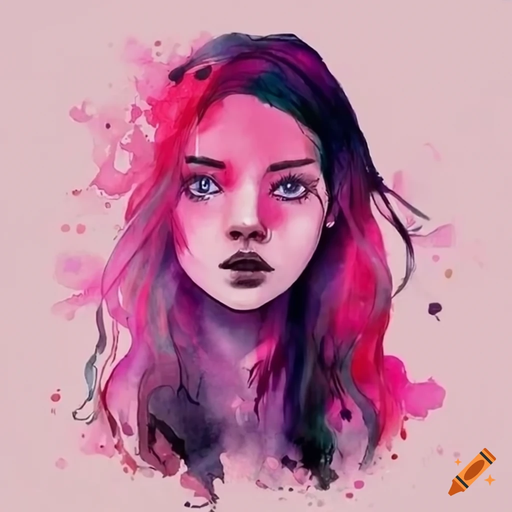 portrait of a girl with pink hair and black t-shirt