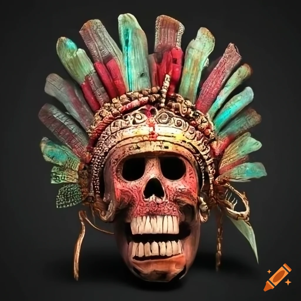 Colorful Mayan tribal death ritual masks with intricate jewelry and ...
