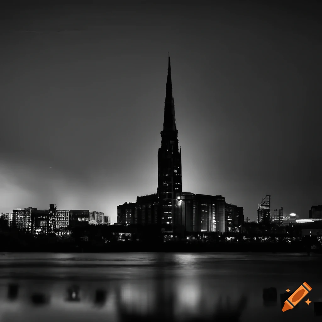 abandoned city at night in black and white