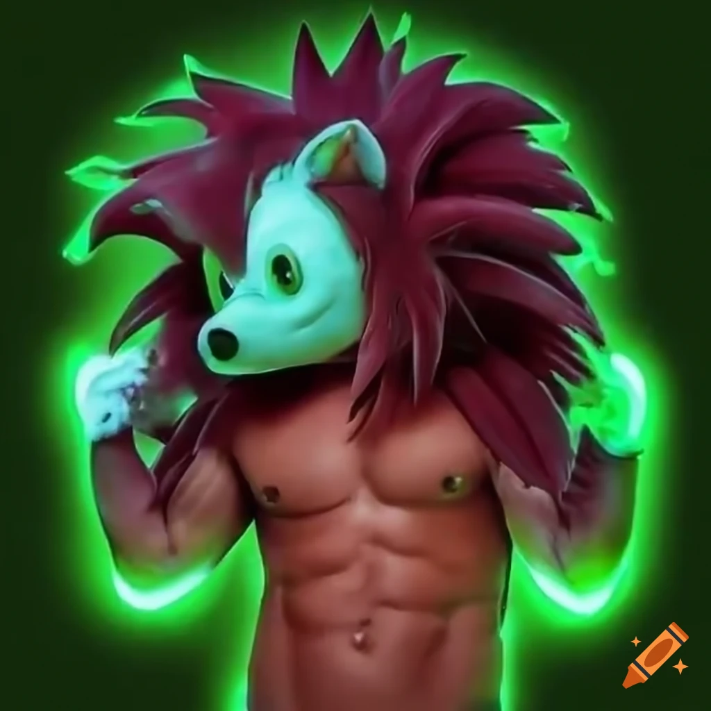 glowing hedgehog with buff muscles