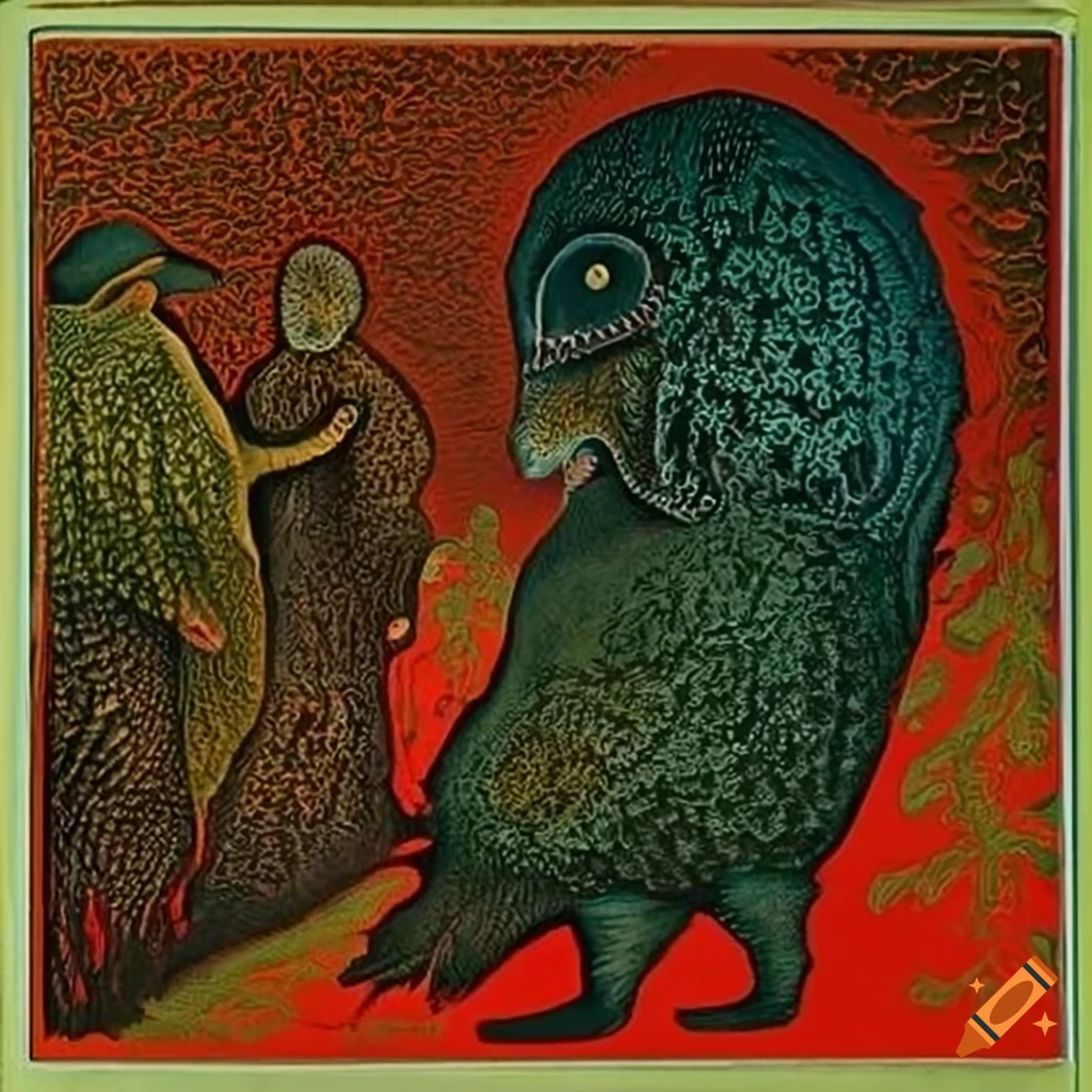 color serigraph combining native Salish motifs and fantasy creatures