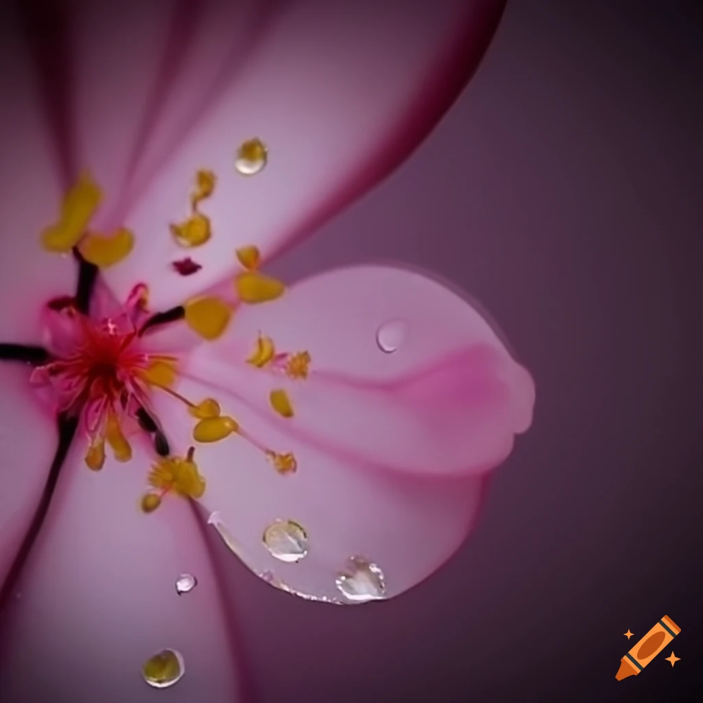 close-up of a pink sakura petal with water droplets