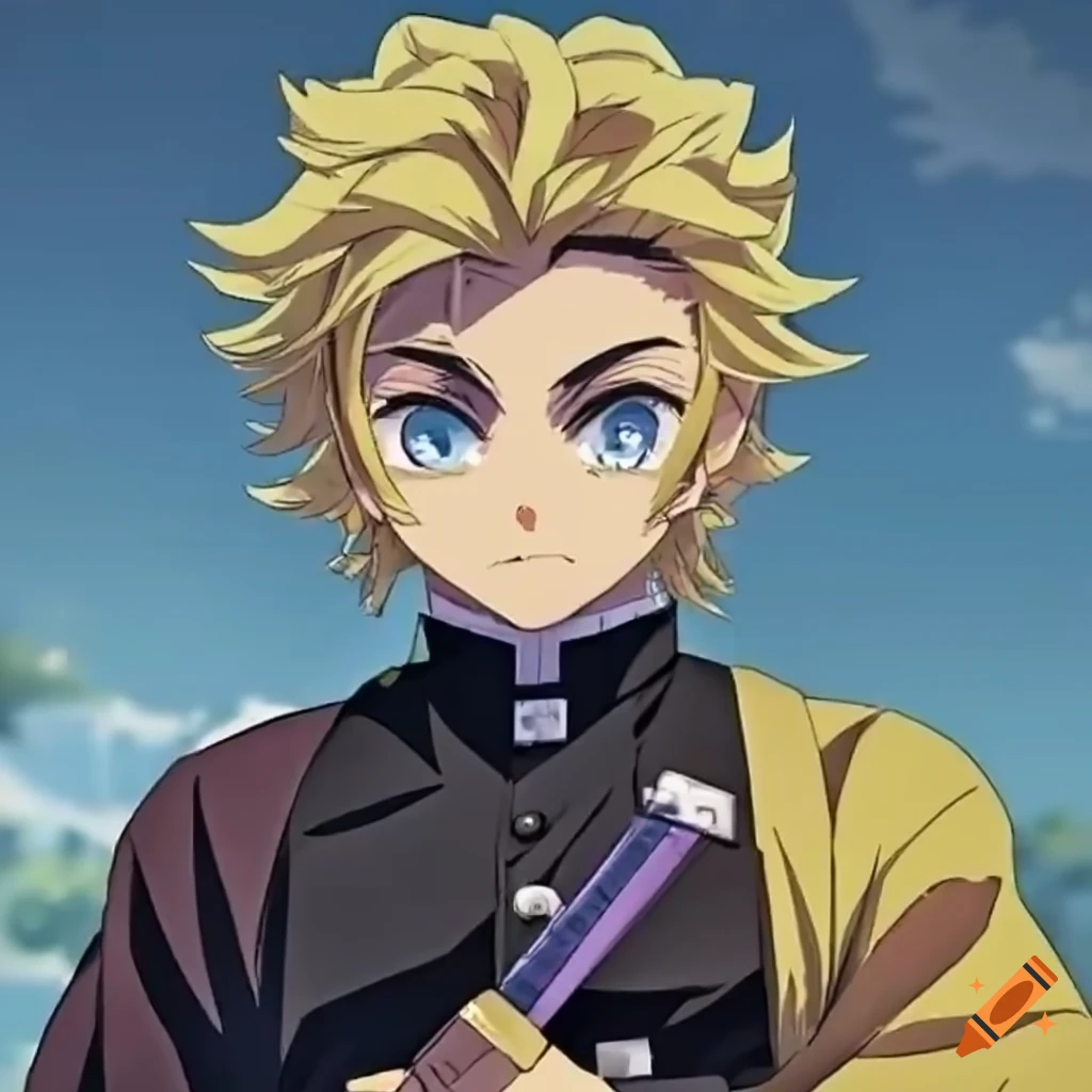 anime style depiction of a blue-eyed male teenager with a katana
