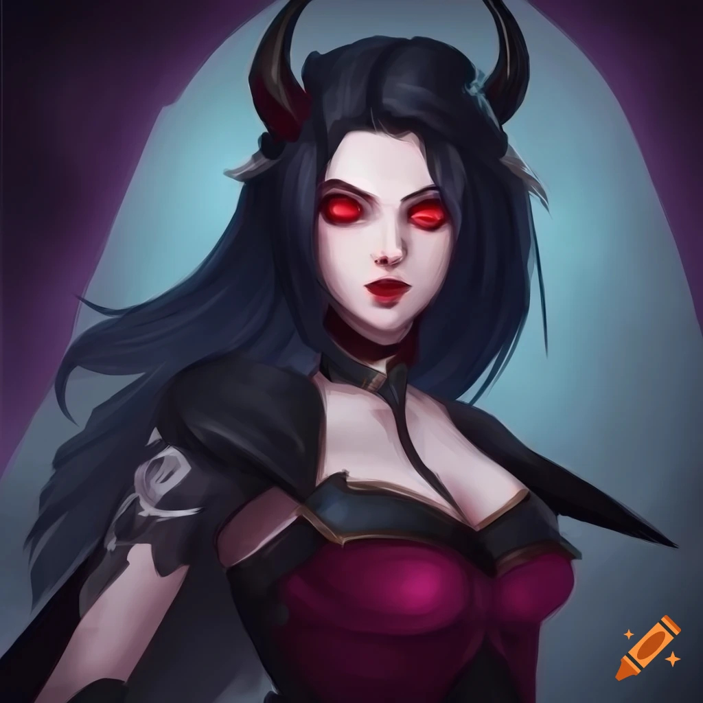 Portrait Of Syndra Queen Of Hearts With Flowing Black Hair On Craiyon