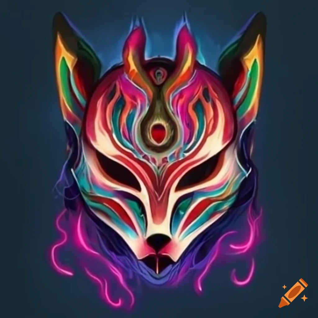 Long Ears Kitsune Mask - Black Fire
