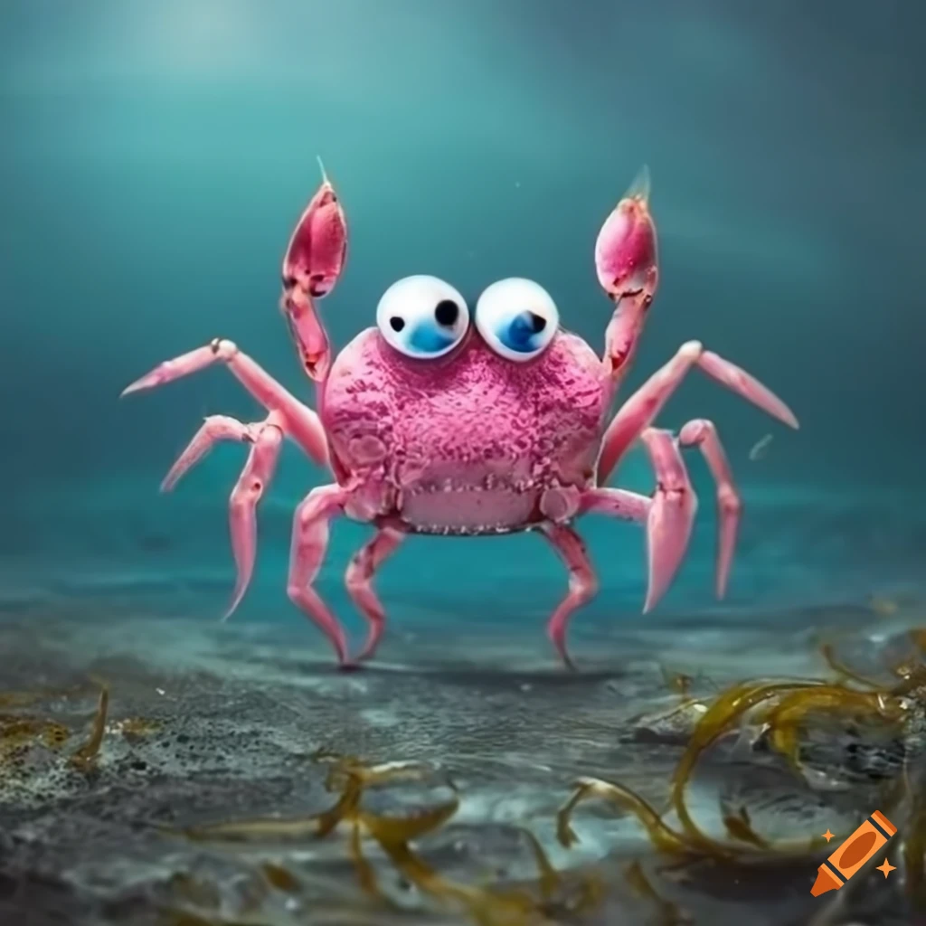 Poster Of A Pink Crab With Googly Eyes In The Dark Ocean Floor On Craiyon poster-of-a-pink-crab-with-googly-eyes-in-the-dark-ocean-floor-on-craiyon