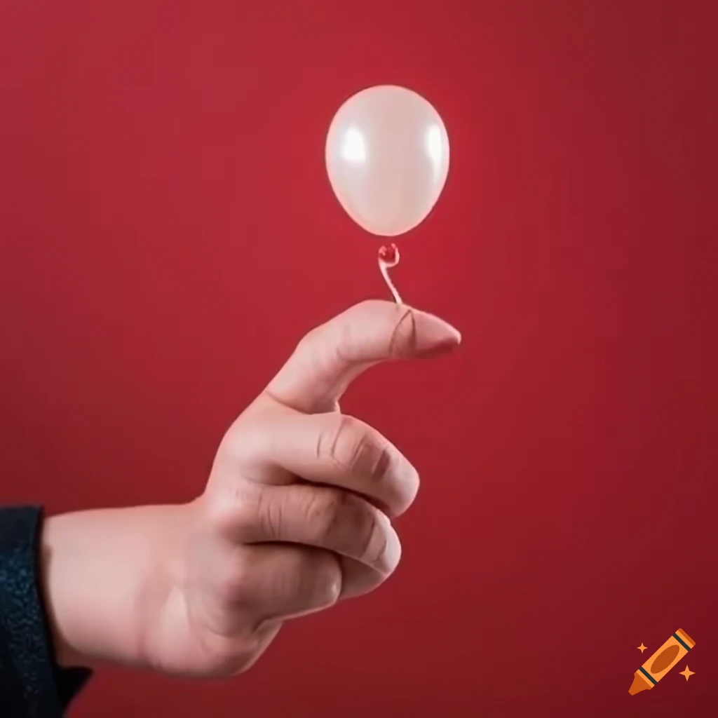 hand holding a balloon wire on red background