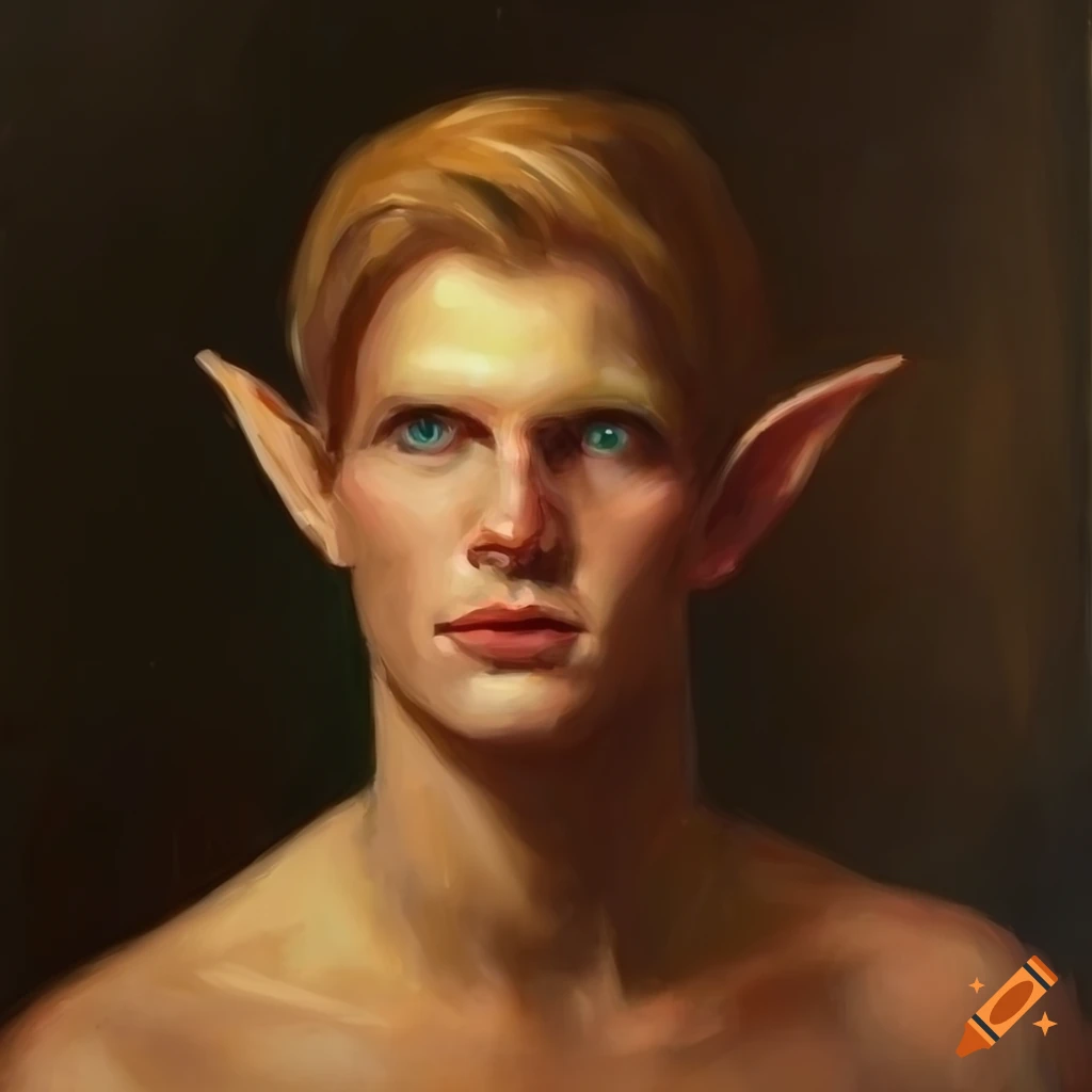 portrait of a male elf with a chest