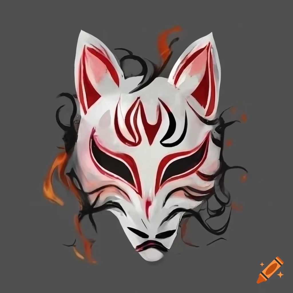 Burning black fire on a kitsune mask on Craiyon