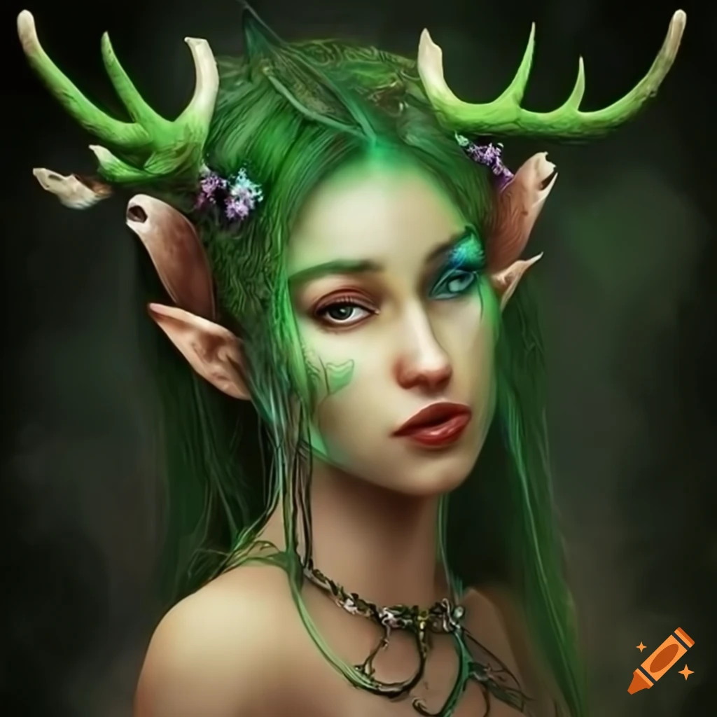 Artwork of a mythical nymph with antlers on Craiyon