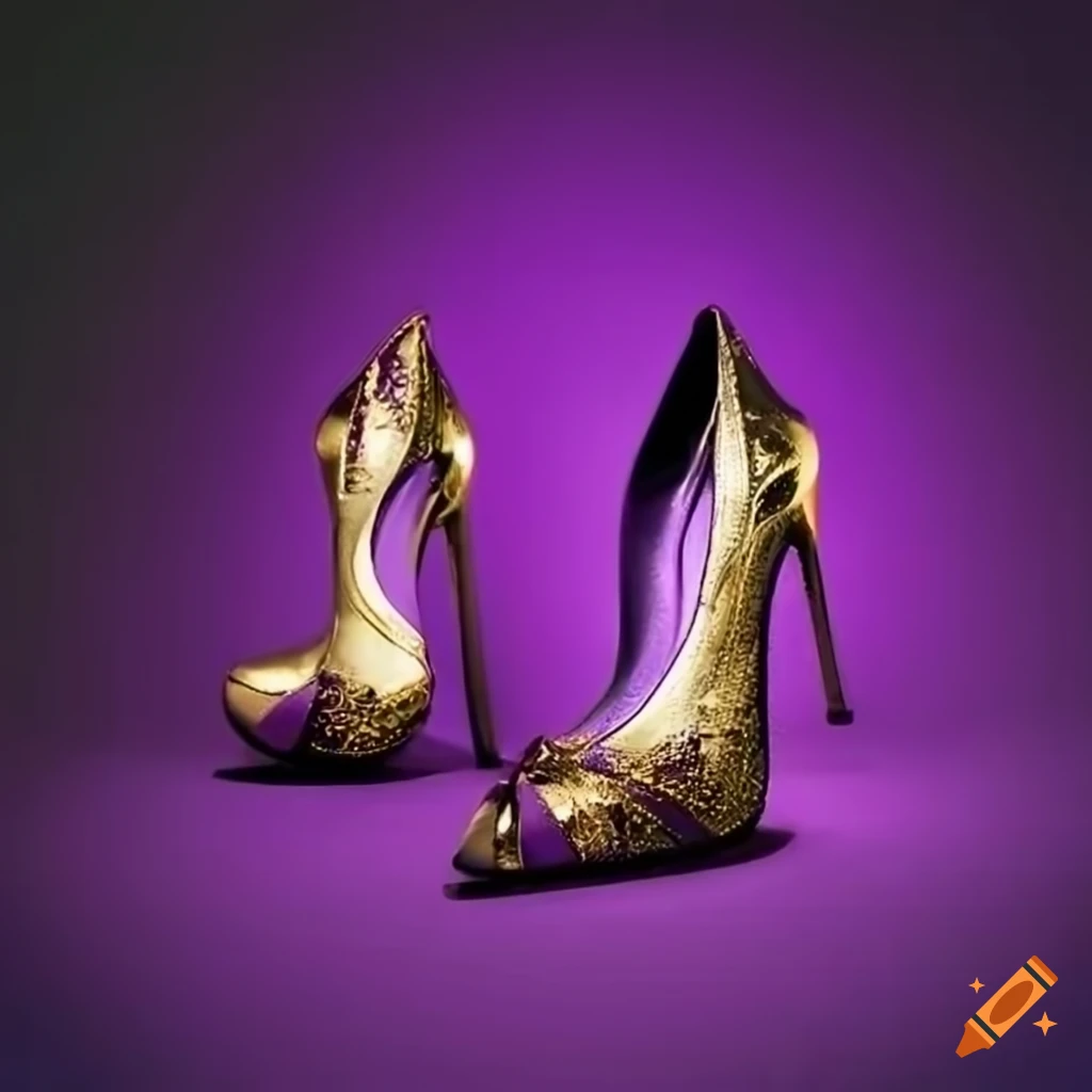 Purple And Black High Heel Shoes With Gold Motifs On Craiyon