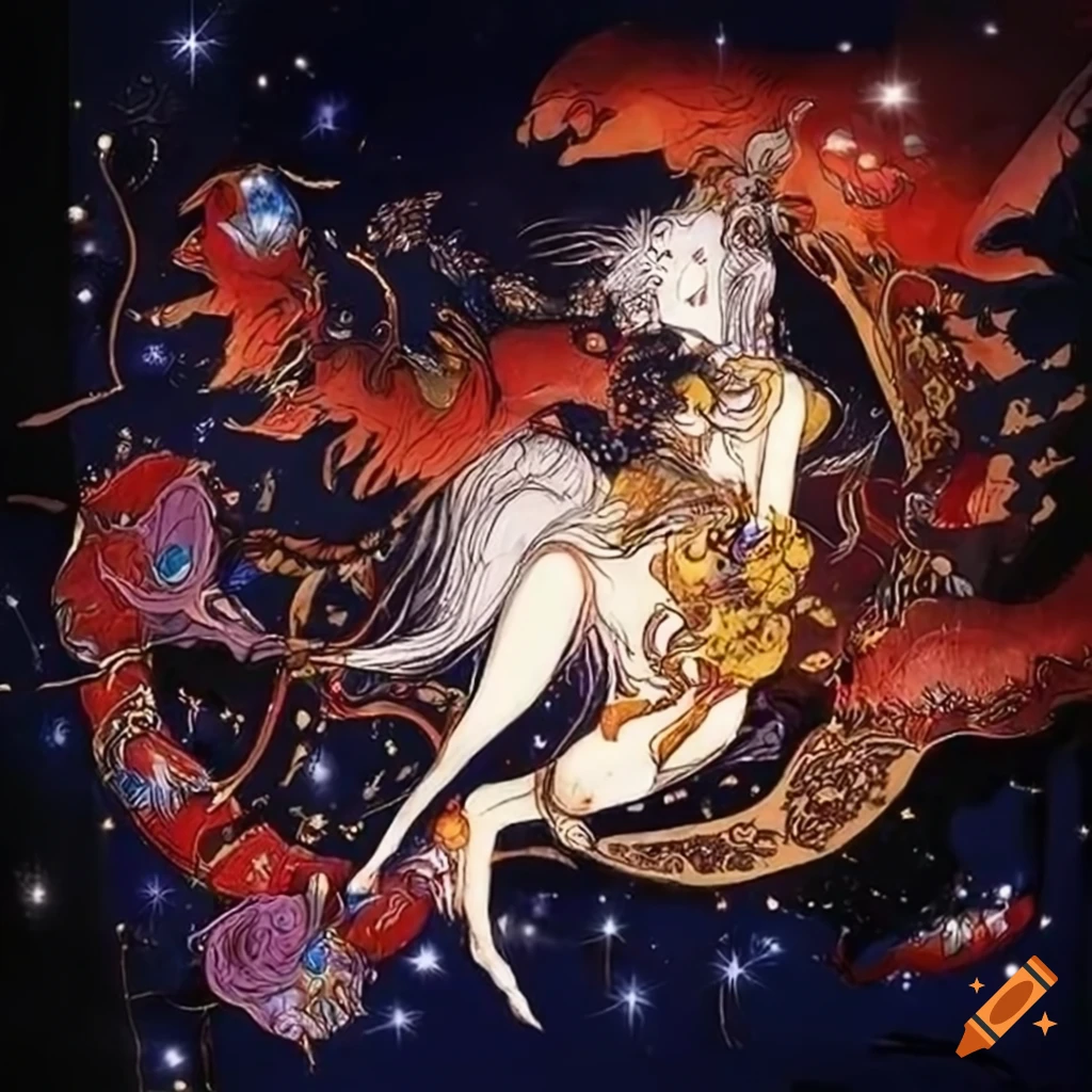 Stunning artwork of animal constellations in yoshitaka amano style on ...
