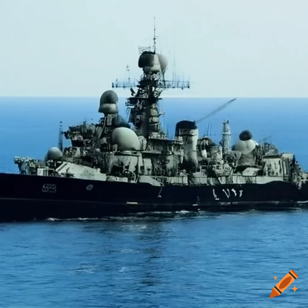 image of a heavily armed warship