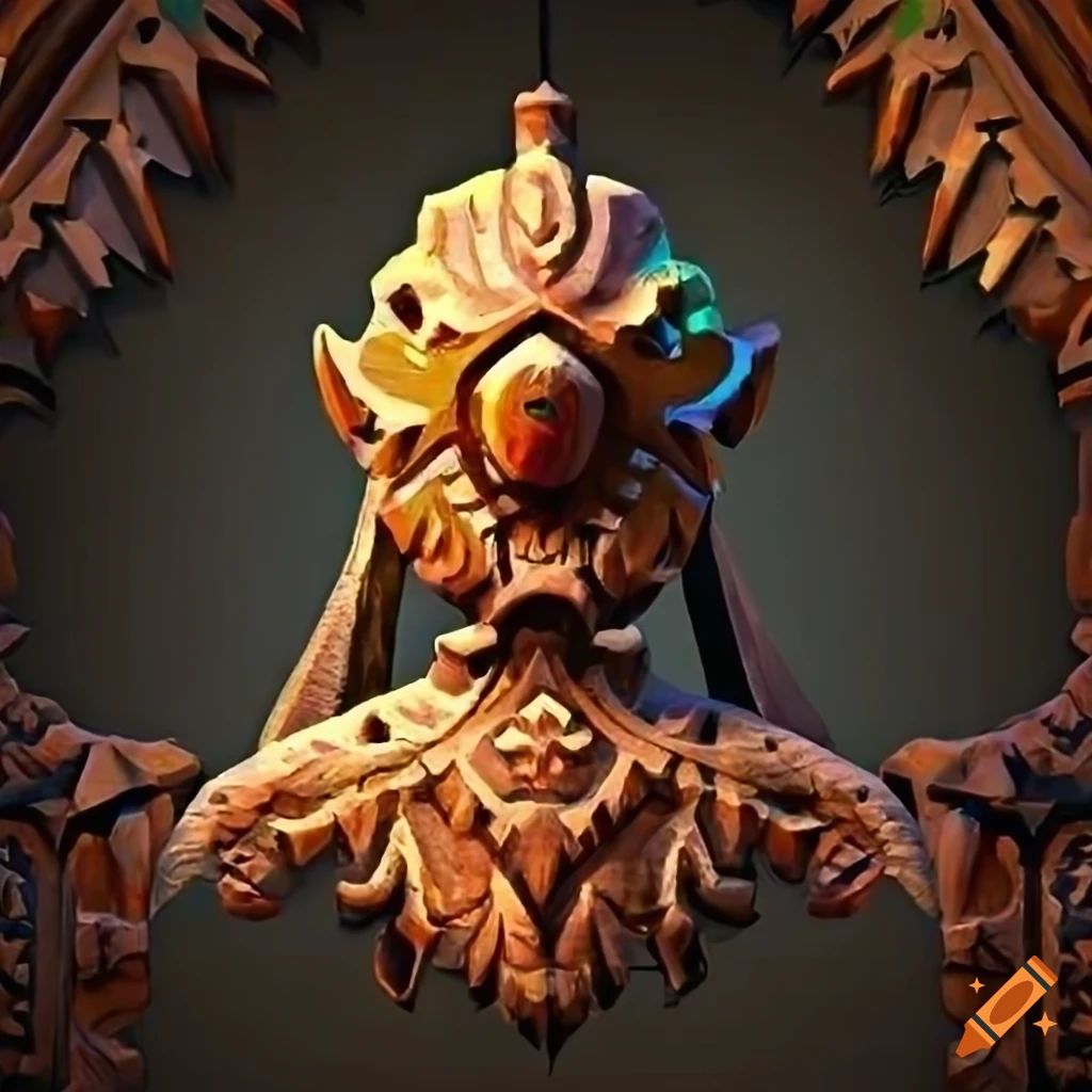 Zelda game inspired architectural stave carving artwork