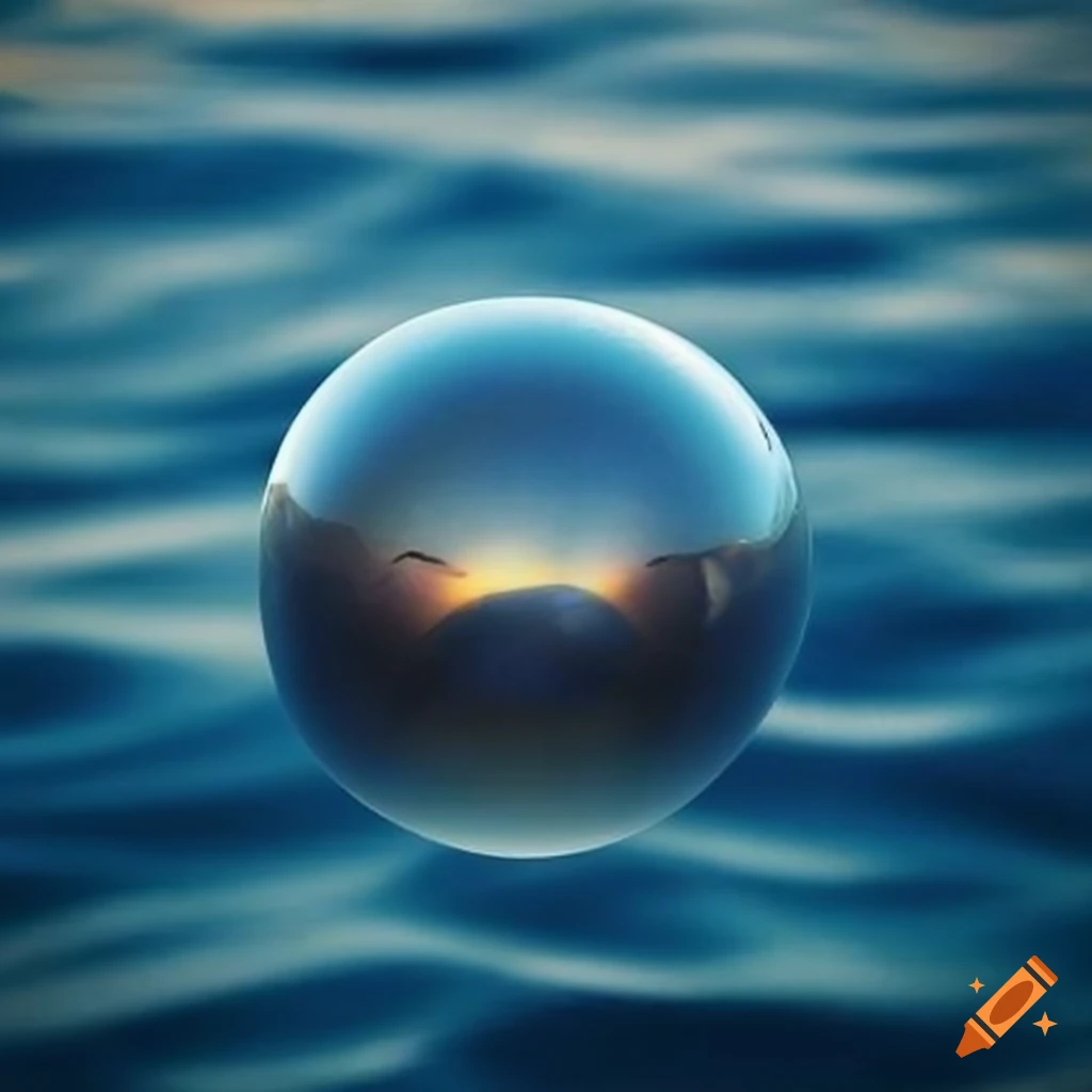 Silver ball floating on the ocean at sunset on Craiyon