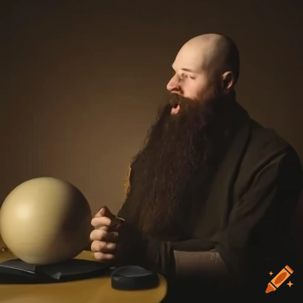 artwork of a man with a bald head and a long beard
