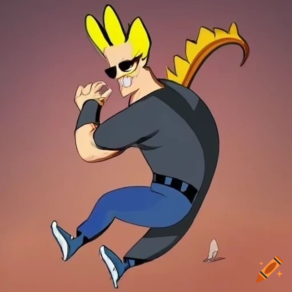 Johnny bravo defeating a dragon on Craiyon