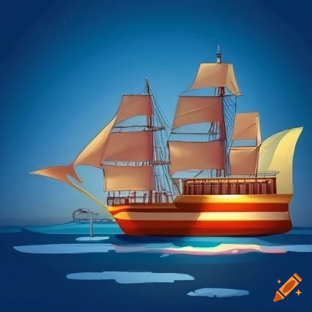colorful illustration of a ship in a port