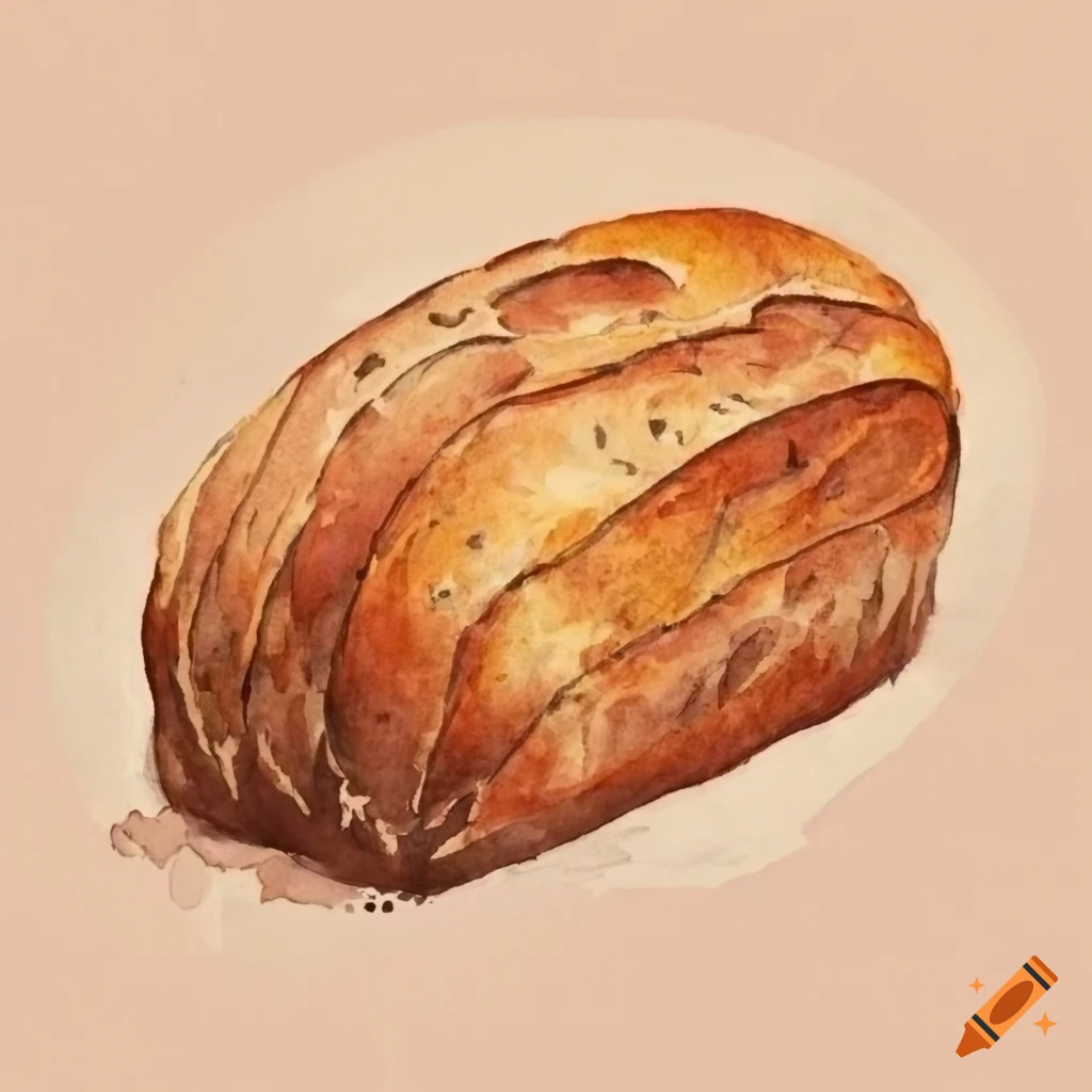 Watercolor painting of a loaf of bread