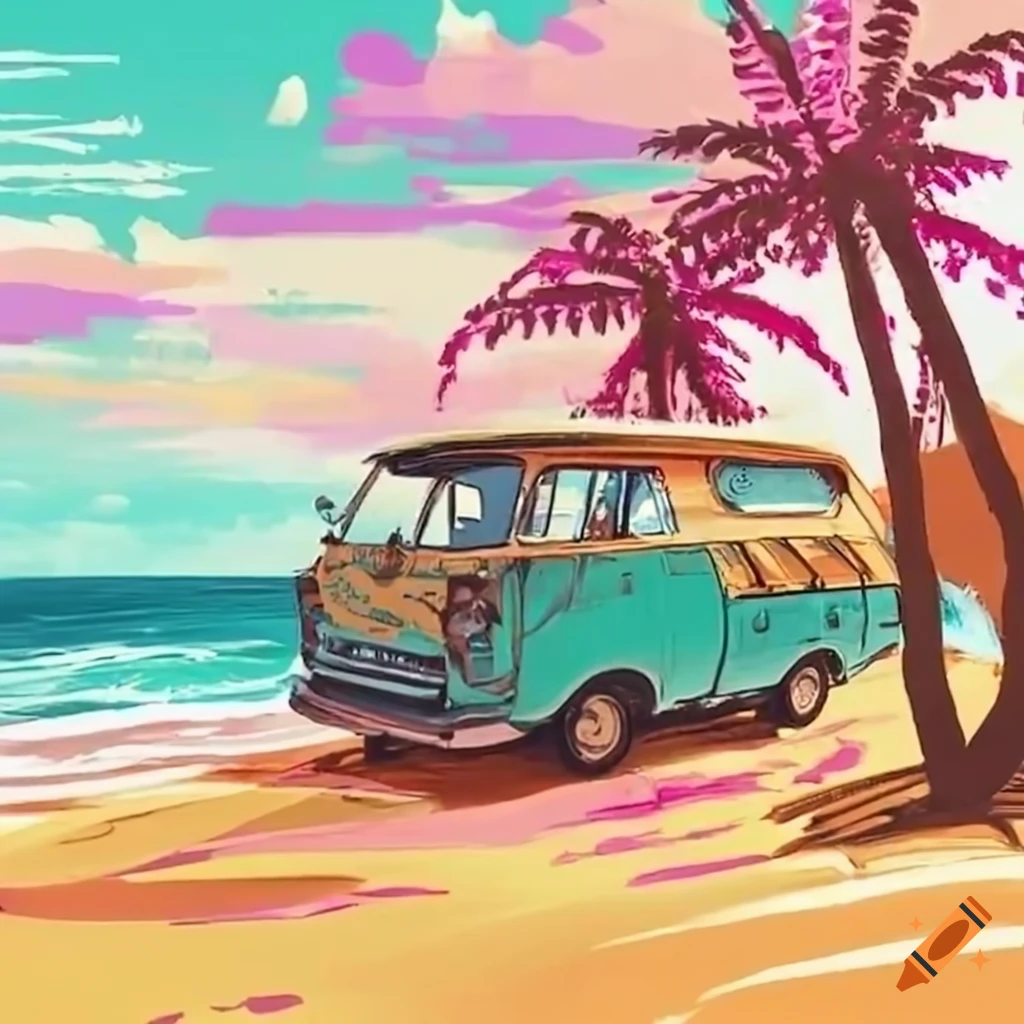 Illustration VAN LIFE: Camper Hippie Surfer Peace Retro Travel Style #2