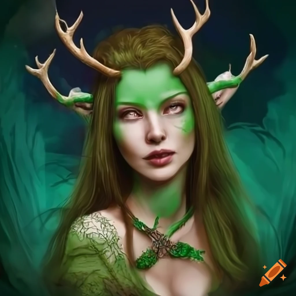 Artistic portrayal of a nymph with antlers on Craiyon
