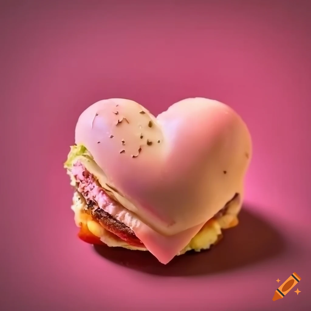 Heartshaped burger bun with banana blossom patty and cheese on Craiyon