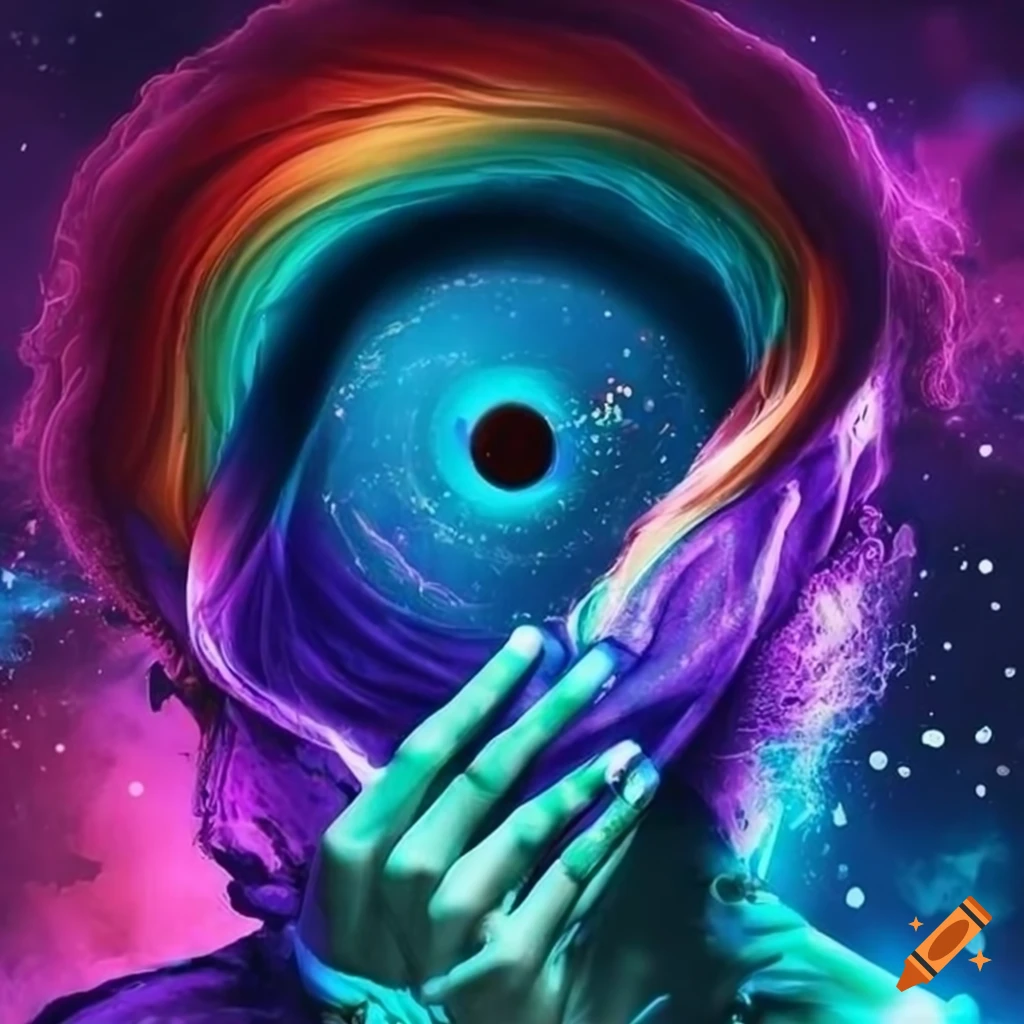 colorful musical logo with space and atom theme