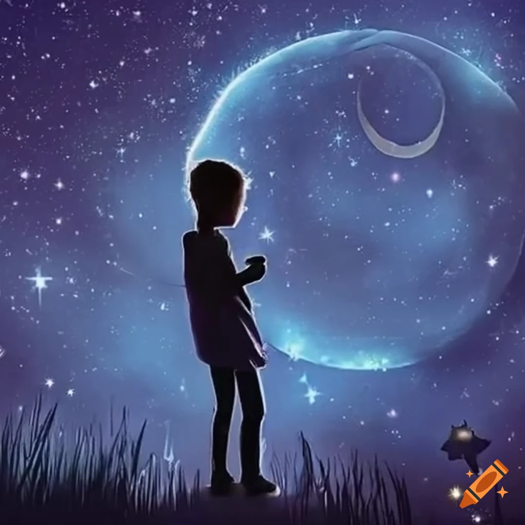 imagen de un adulto y un niño mirando las estrellas en la noche