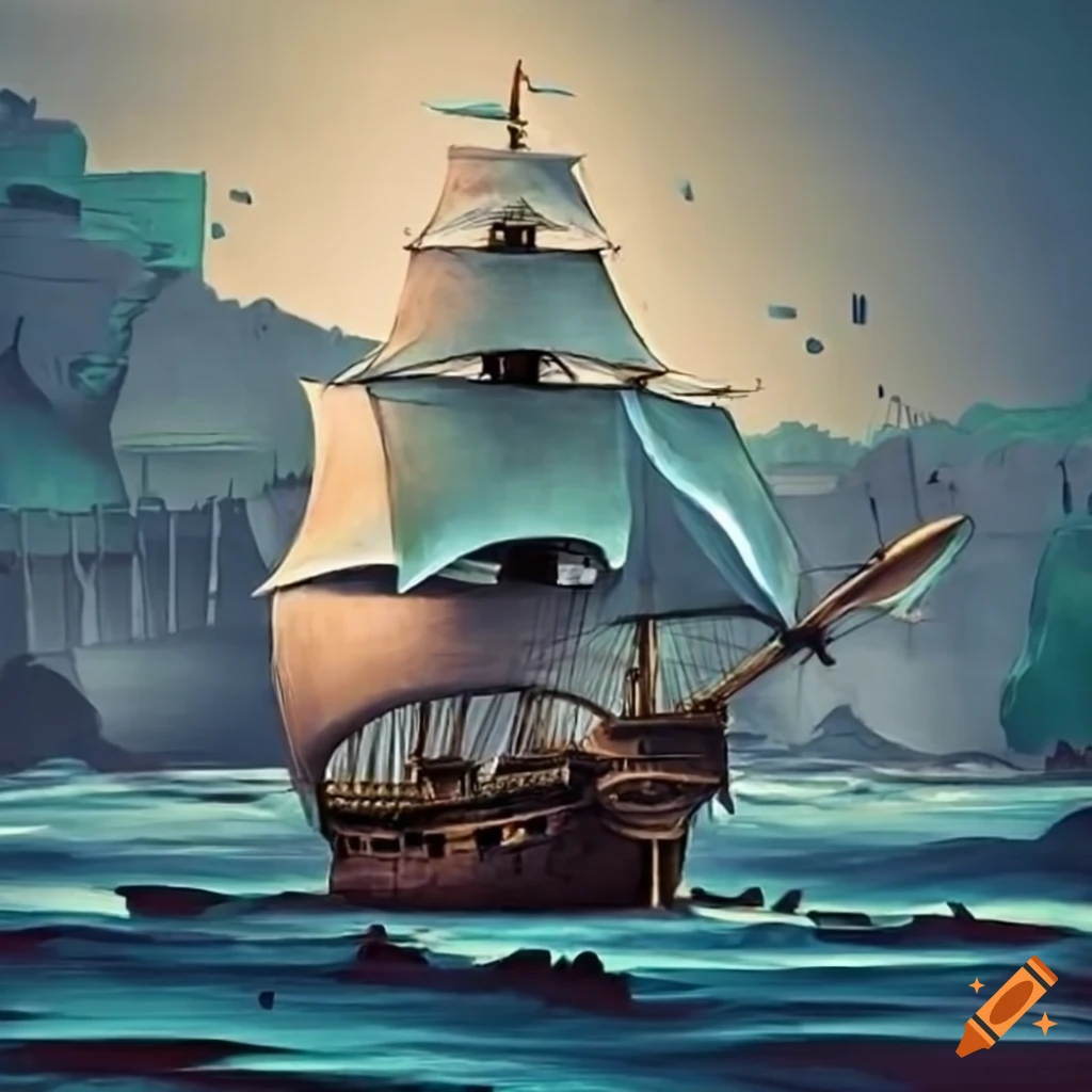 image of a galleon sailing on the sea