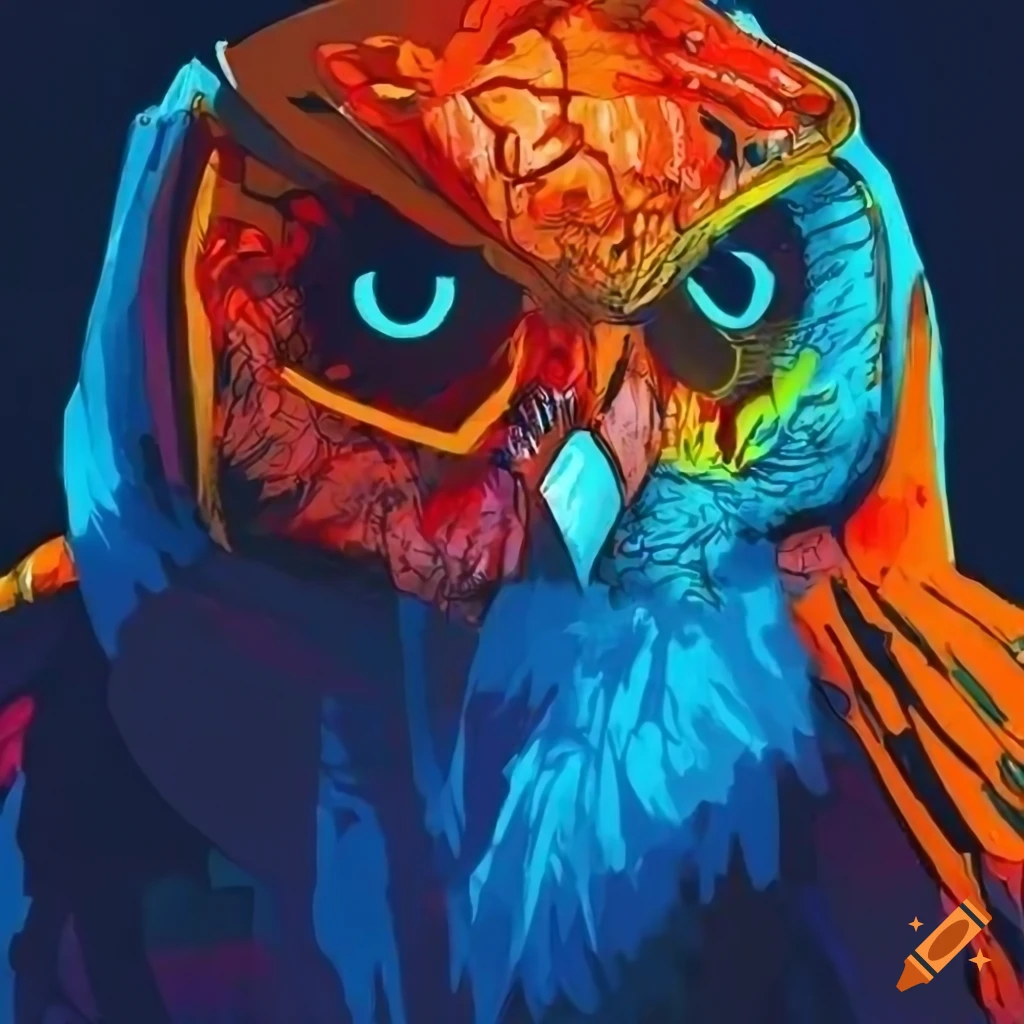 Cyberpunk owl artwork with vibrant colors on Craiyon