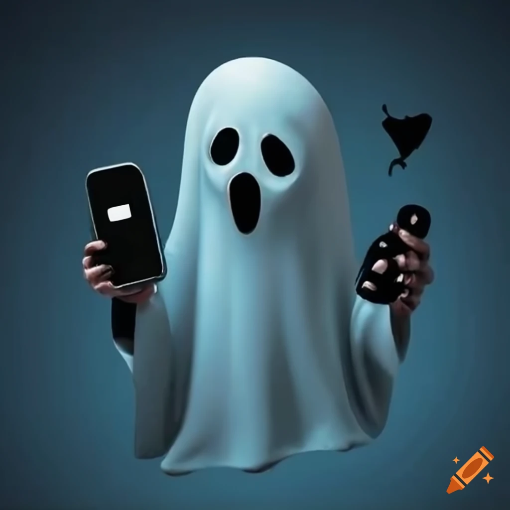 Spooky ghost scrolling through social media on Craiyon