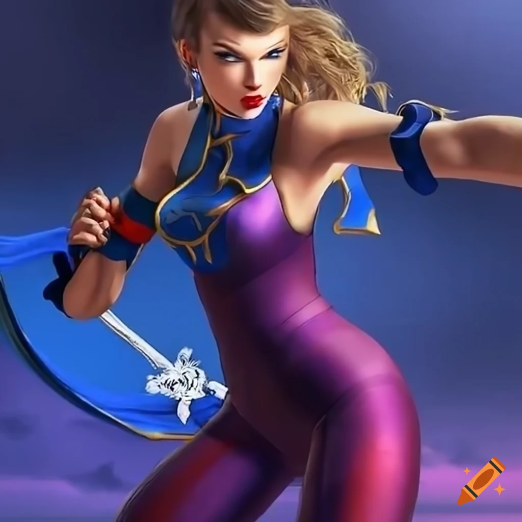 Taylor swift in leggings inspired by street fighter alpha chun-li