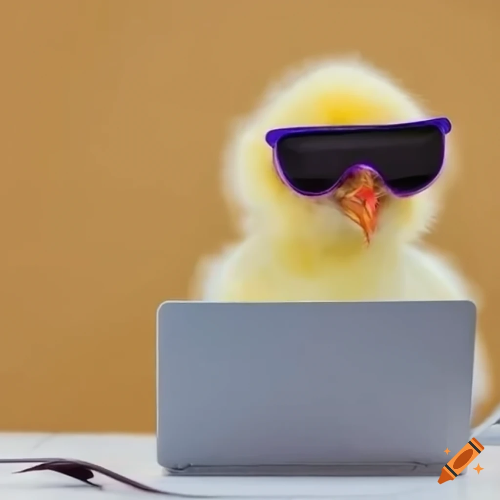 funny image of a chick wearing sunglasses and typing on a laptop