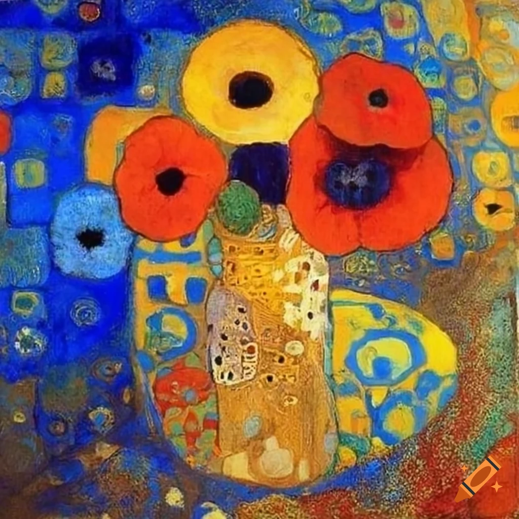 Abstract squares with blue and yellow poppy flowers