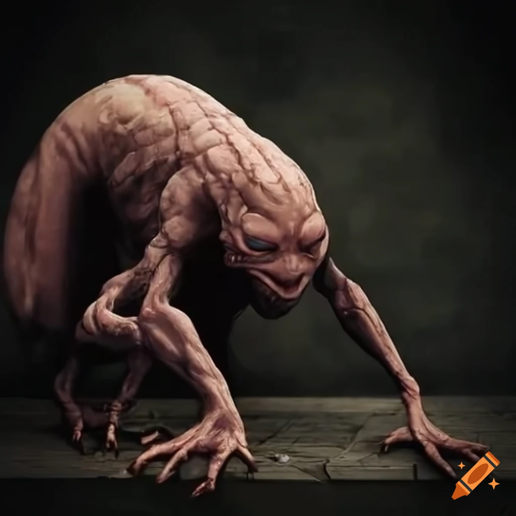 creepy humanoid creature crawling on a wall
