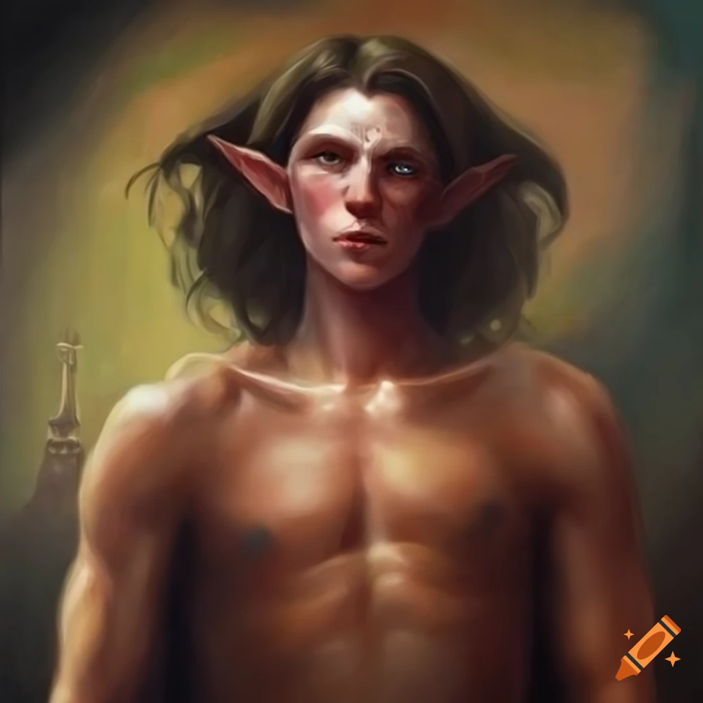 Oil painting of a male elf with a chest on Craiyon