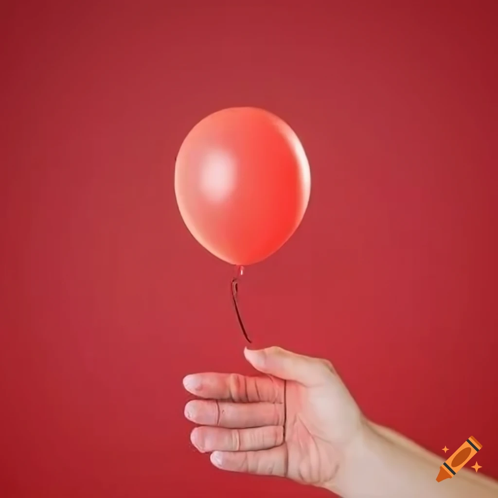 hand holding a balloon wire on red background
