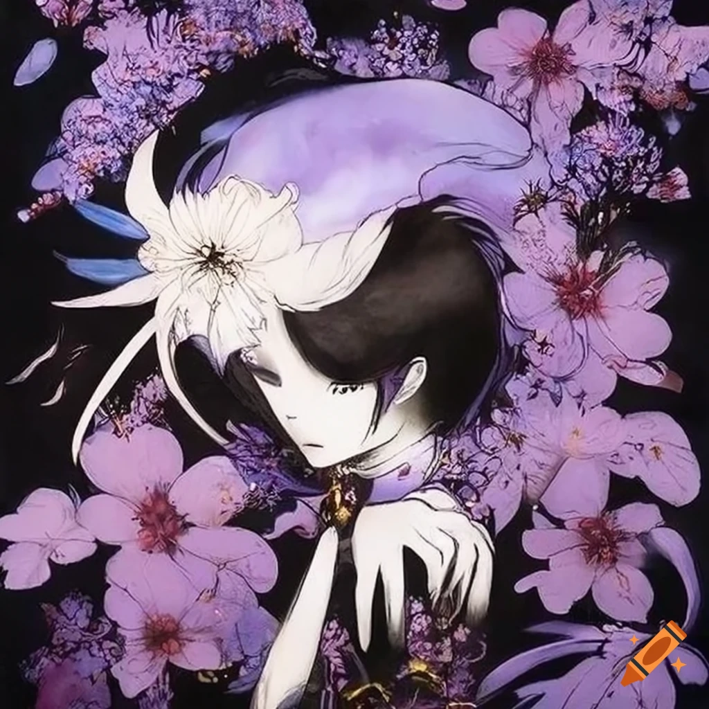 Yoshitaka Amano's artwork of a beautiful dusk blossom flower