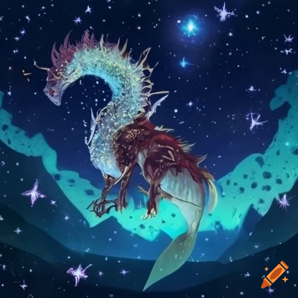 artwork of animal constellations in Final Fantasy 9 style