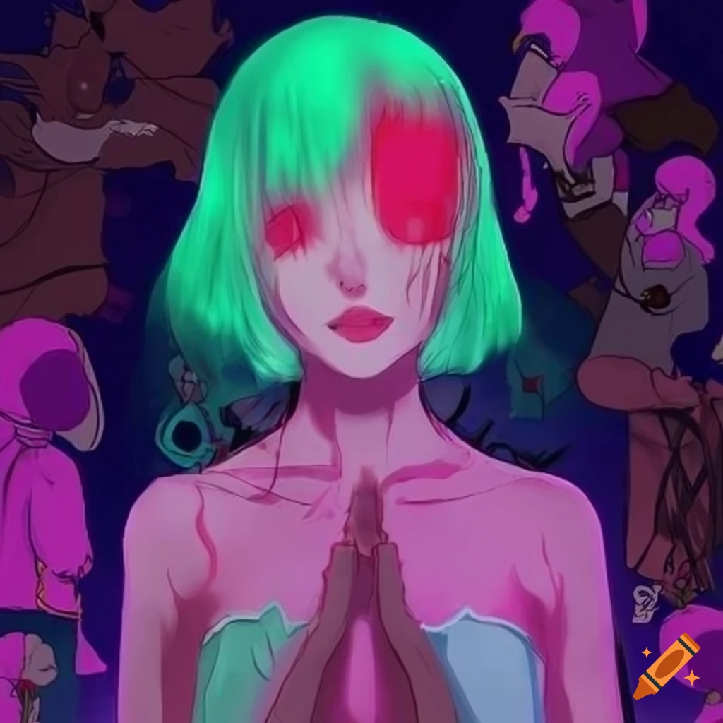 weirdcore character full-body portrait