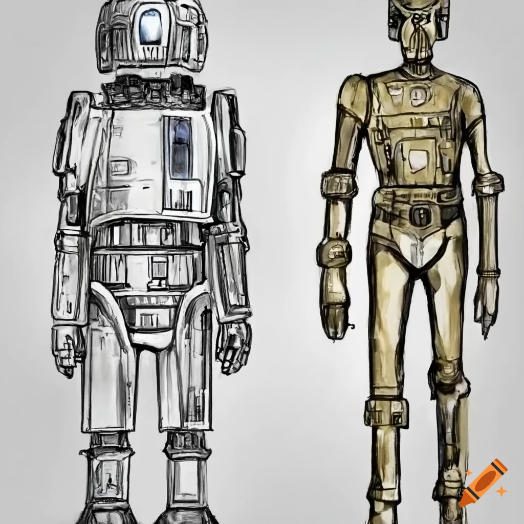 illustration of C-3PO and R2-D2 on black background