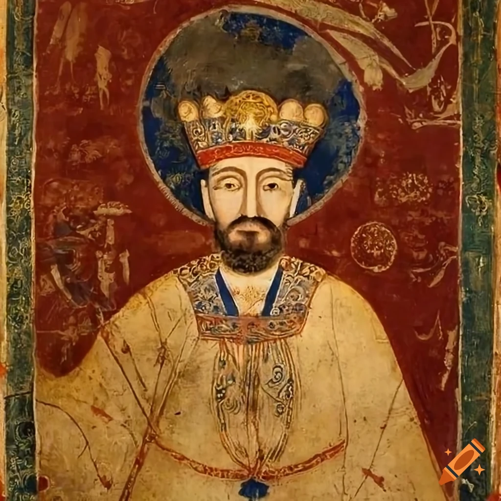 High resolution ancient painting of a powerful emperor