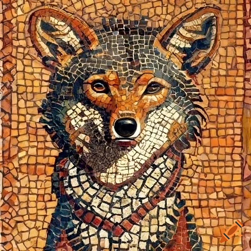 ancient roman style mosaic album cover of a jackal