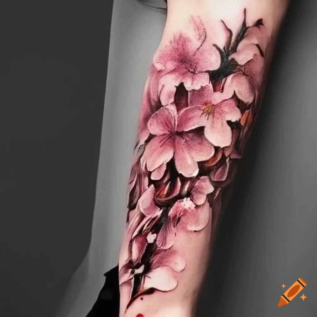 Cherry blossom arm tattoo design on Craiyon