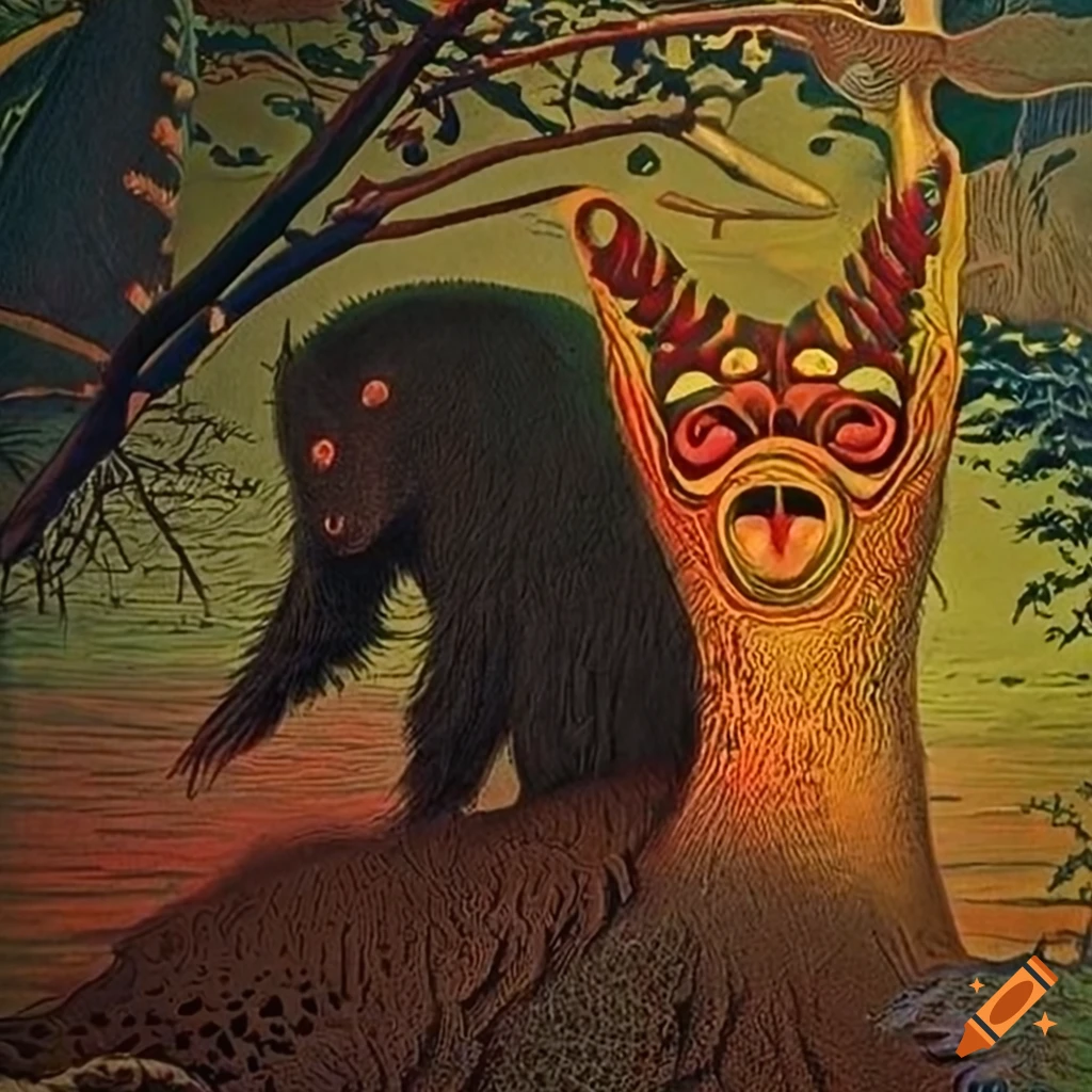 color serigraph combining native Salish motifs and fantasy creatures