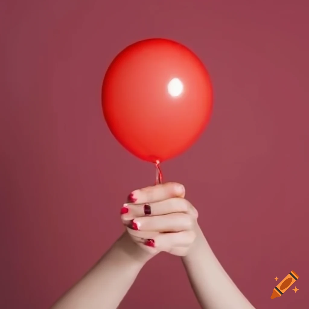 hand holding a balloon wire on red background