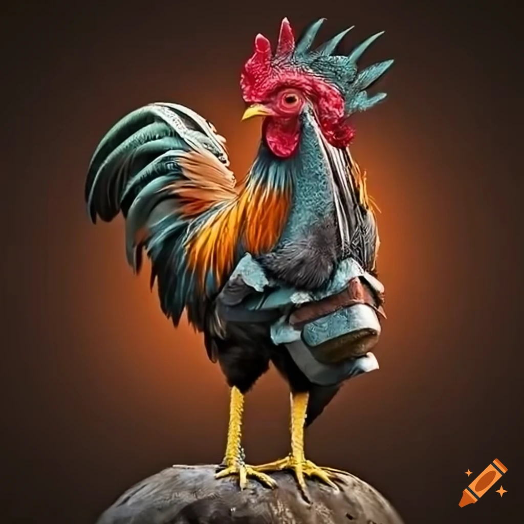 rooster in protective armor