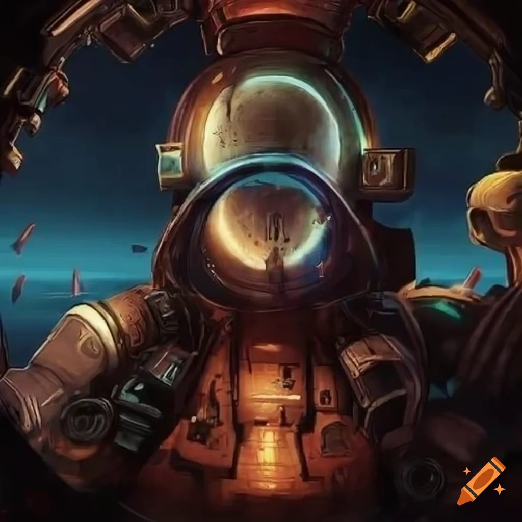 detailed artwork of anthropomorphic pilots in futuristic gyroscopic cockpits