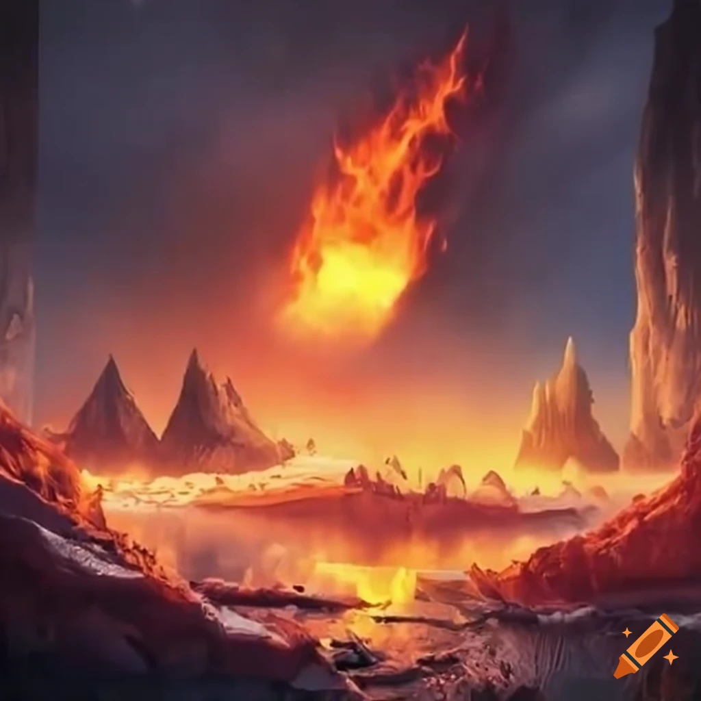 image of a breathtaking icy and fiery landscape